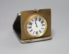 A George V silver cased travelling timepiece, with engraved inscription, Andrew Barrett & Sons,