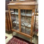 An Edwardian marquetry inlaid mahogany display cabinet, width 97cm depth 34cm height 1252cm