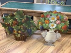 A fire screen painted with fruit and a similar painted with flowers83cm