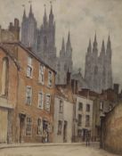 Edward Leslie Badham (1873-1944), watercolour, Cathedral town street scene, signed and dated 1929,