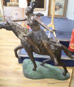 A large bronze of a Valkyrie on horseback, width 135cm height 122cm