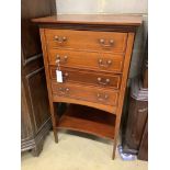 An Edwardian satinwood banded mahogany music cabinet, width 53cm depth 38cm height 91cm