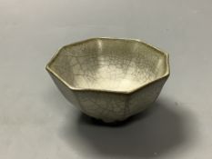 A Chinese crackle glaze octagonal tea bowl, 8cm across