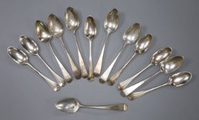 A set of six George III silver Old English pattern teaspoons, by Peter, Ann & William Bateman,