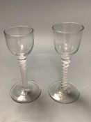 Two 18th century cotton twist cordial glasses, height 14.5cm