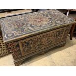 An ornate painted and gilt coffer, width 120cm depth 61cm height 68cm