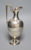 A Victorian engraved silver baluster hot water jug, Martin, Hall & Co,, London, 1874,height 30.3cm,