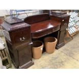 An early Victorian mahogany pedestal sideboard, length 184cm, depth 52cm, height 116cm