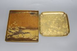 A good quality Japanese maki-e lacquer dish and a similar panel, Edo to Meiji period, largest 24.