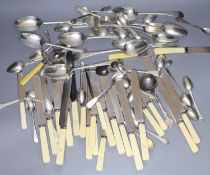 Eleven Victorian silver fiddle pattern teaspoons, a quantity of minor silver flatware, ten assorted