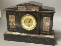 A French marble insert black slate mantle timepiece, early 20th century