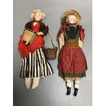 Two costume dolls, one an Oyster bisque head, height 28cm, two bisque shoulder plate/boots/hands,