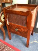 A Georgian mahogany tray-top commode, having tambour shutter on square supports, width 50cm depth