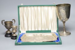 A Victorian engraved silver trophy cup, 'Twelve Hours Road Race', 1895, two small silver trophy