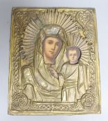 A Russian icon with gilt metal oklad, 27 x 22cm