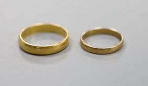 Two 22ct gold wedding bands,7.7 grams.7.7g