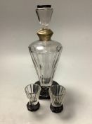 An Art Deco carafe and two tot glasses, height 23.5cm