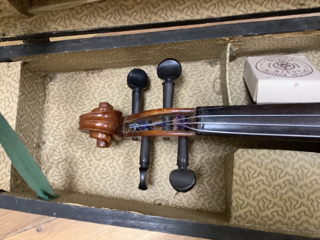 A violin and bow, in case, label to interior read Antonius Stadivarius Cremonensis, made in - Image 2 of 3