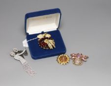 Four items of designer costume jewellery, including a Camrose & Kross 'Jacqueline Kennedy'