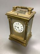 A large French gilt brass repeating carriage clock, signed EM and co.16cm