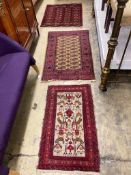 Two Bokhara rugs and aTurkish mat, largest 130 x 76cm