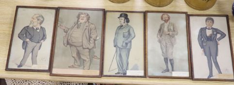 Five assorted Vanity Fair prints including Oscar Wilde, and Robert Browning, largest 32 x 21cm