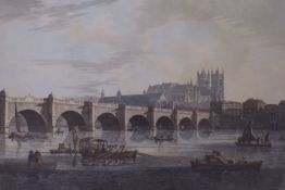 Stadler after Farington, coloured aquatint, Westminster Bridge including Westminster Hall and