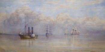Thomas Hale Sanders (fl.1880-1906), watercolour, Paddlesteamers along the coast, signed and dated