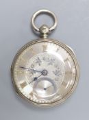 A late Victorian engine turned silver open face keywind pocket watch, by William Vogt, Glasgow,case