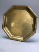 An Indian engraved brass tray, 31cm