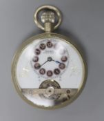 A Swiss white metal 8-day pocket watch with skeleton balance,case diameter 47mm.