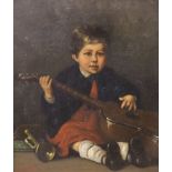 A. Gilbert (19th C.), oil on canvas, Portrait of a boy holding a guitar, signed, 20 x 17cm