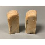 Two Chinese square soapstone seals, height 7cm