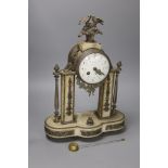 A late 19th century French alabaster mantel clock, dial signed Huvelliez