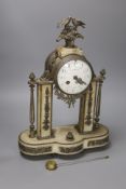 A late 19th century French alabaster mantel clock, dial signed Huvelliez