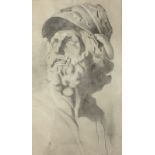 A 19th century classical drawing, Head of a warrior, 60 x 36cm