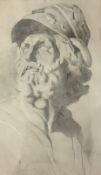 A 19th century classical drawing, Head of a warrior, 60 x 36cm