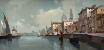 U. Bandini (b.1910), oil on canvas, The Grand Canal, Venice, signed, 40 x 80cm