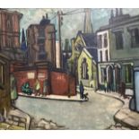 Kathe Strenitz, oil on board, Street scene, signed, 53 x 60cm