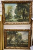 Continental School, pair of oils on canvas, 19th century horseman in parkland, indistinctly signed