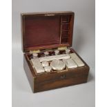 An early Victorian W.Lund brass bound rosewood toilet box with silver mounted fittingsTop tray with