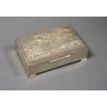 An Indian white metal mounted (stamped sterling silver) rectangular cigarette box,14.2cm, gross