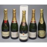 Six bottles of champagne, including Taittinger, Moet et Chandon, Pol Roger and Laurent Perrier