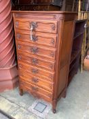 An 18th century style French mahogany tall chest, width 74cm, depth 45cm, height 136cm
