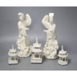 Two Chinese blanc de chine figures and three others, tallest 28cm