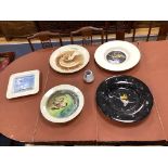 Barrett: Five Art pottery dishes and a studio pottery vase, largest diameter 47cm