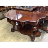A Victorian mahogany two tier console table, width 120cm, depth 64cm, height 76cm