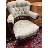 A Victorian carved mahogany upholstered armchair, width 72cm, depth 64cm, height 91cm