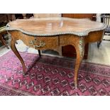 A 19th century French marquetry and kingwood centre table, (having later walnut-veneered top) width