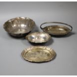 A sterling bowl, two sterling dishes and one other dish,17oz.